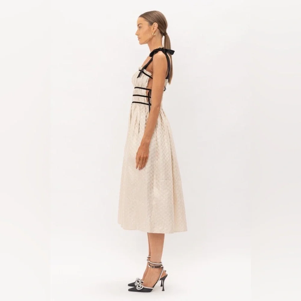 NWT Sofie the Label Claire Dress‎ Gold Jacquard Velvet Straps Size Small - Picture 7 of 15